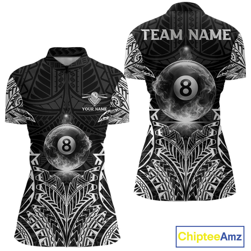White Tribal Smoke 8 Ball Pool Women Polo & 1/4-Zip Shirt Personalized 3D Ball Billiard Gifts NYN2426