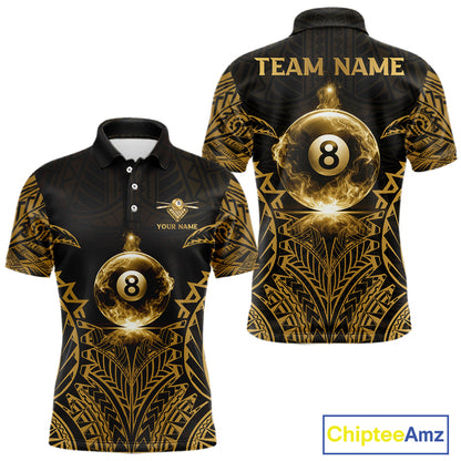 Gold Tribal Smoke 8 Ball Pool Men Polo & 1/4-Zip Shirt Personalized 3D Ball Billiard Gifts NYN2427