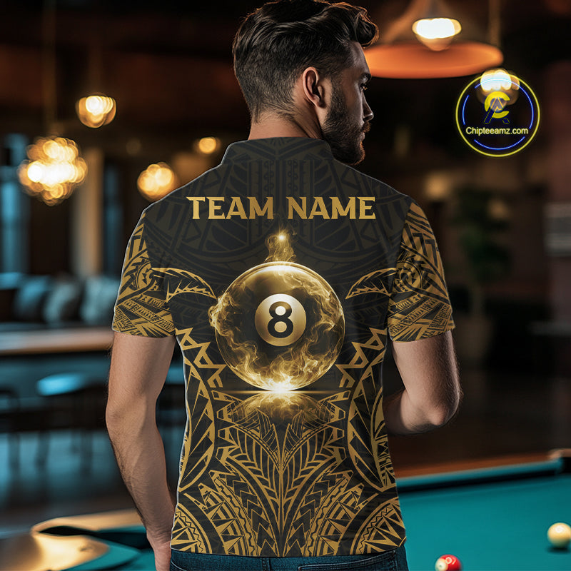 Gold Tribal Smoke 8 Ball Pool Men Polo & 1/4-Zip Shirt Personalized 3D Ball Billiard Gifts NYN2427