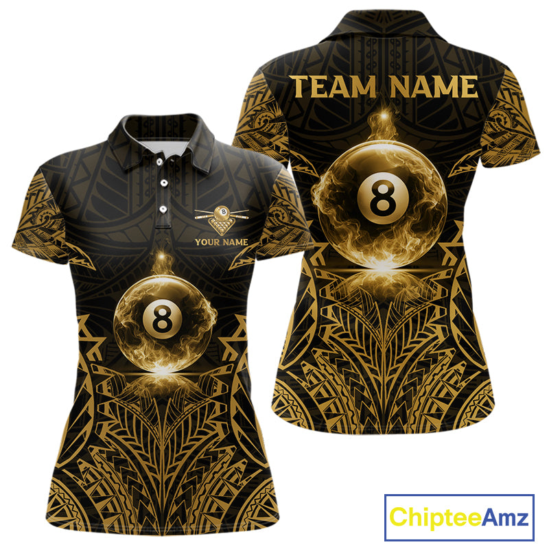 Gold Tribal Smoke 8 Ball Pool Women Polo & 1/4-Zip Shirt Personalized 3D Ball Billiard Gifts NYN2427