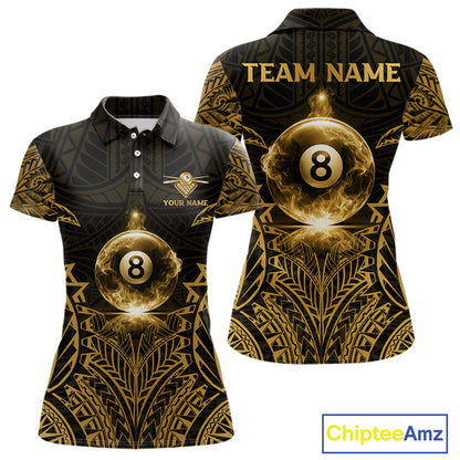 Gold Tribal Smoke 8 Ball Pool Women Polo & 1/4-Zip Shirt Personalized 3D Ball Billiard Gifts NYN2427