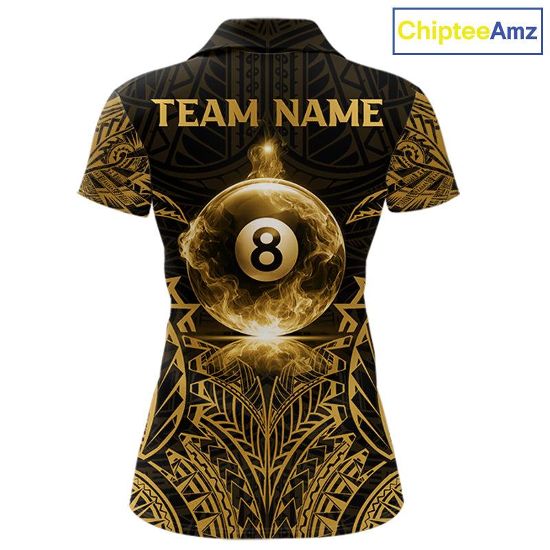 Gold Tribal Smoke 8 Ball Pool Women Polo & 1/4-Zip Shirt Personalized 3D Ball Billiard Gifts NYN2427