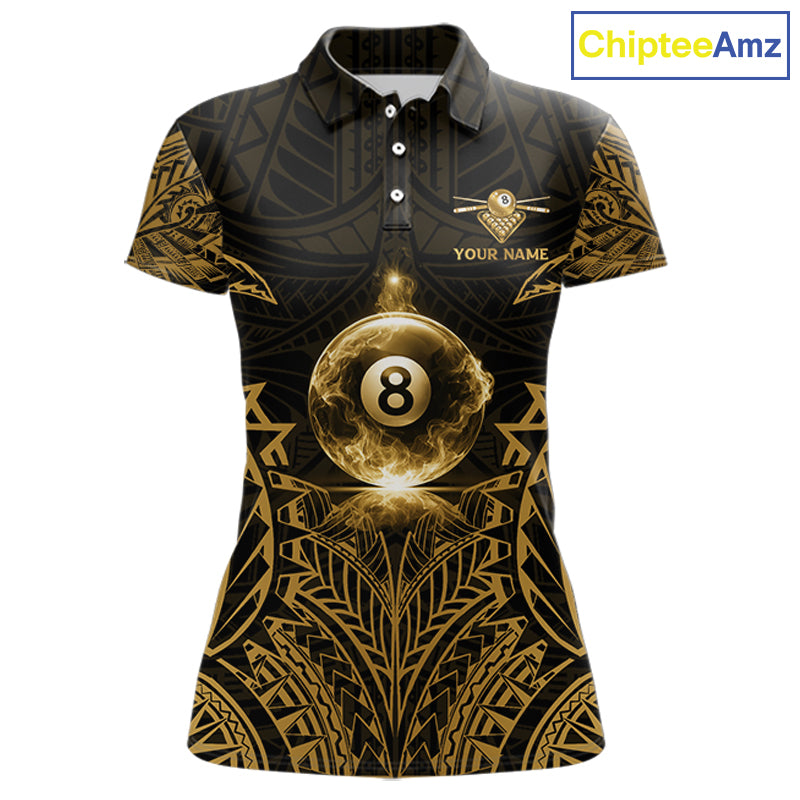Gold Tribal Smoke 8 Ball Pool Women Polo & 1/4-Zip Shirt Personalized 3D Ball Billiard Gifts NYN2427