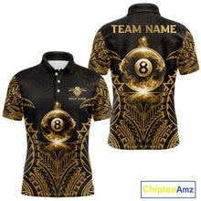 Load image into Gallery viewer, Gold Tribal Smoke 8 Ball Pool Men Polo &amp; 1/4-Zip Shirt Personalized 3D Ball Billiard Gifts NYN2427