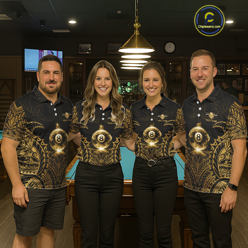 Gold Tribal Smoke 8 Ball Pool Men Polo & 1/4-Zip Shirt Personalized 3D Ball Billiard Gifts NYN2427