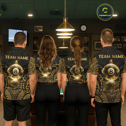 Gold Tribal Smoke 8 Ball Pool Men Polo & 1/4-Zip Shirt Personalized 3D Ball Billiard Gifts NYN2427