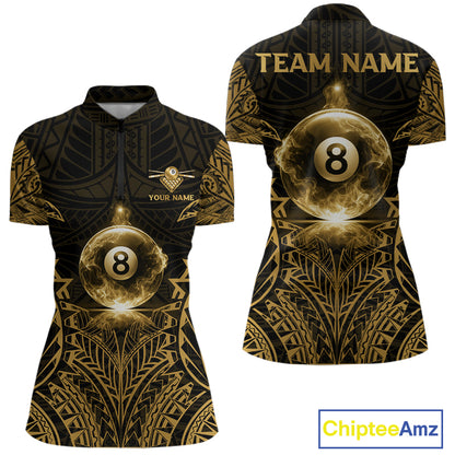 Gold Tribal Smoke 8 Ball Pool Women Polo & 1/4-Zip Shirt Personalized 3D Ball Billiard Gifts NYN2427