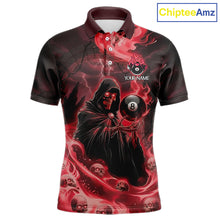 Load image into Gallery viewer, Grim Reaper Red Flames 8 Ball Pool Men Polo &amp; 1/4-Zip Shirt Personalized Skull Billiard Gifts NYN2433
