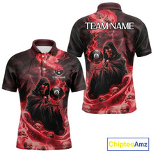 Load image into Gallery viewer, Grim Reaper Red Flames 8 Ball Pool Men Polo &amp; 1/4-Zip Shirt Personalized Skull Billiard Gifts NYN2433