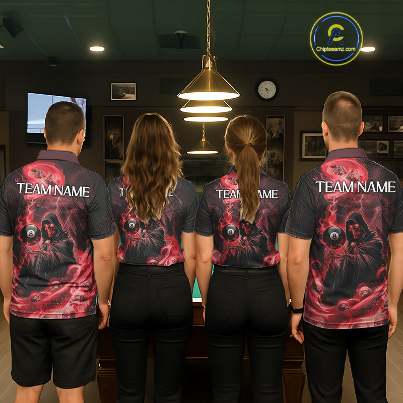 Grim Reaper Red Flames 8 Ball Pool Women Polo & 1/4-Zip Shirt Personalized Skull Billiard Gifts NYN2433