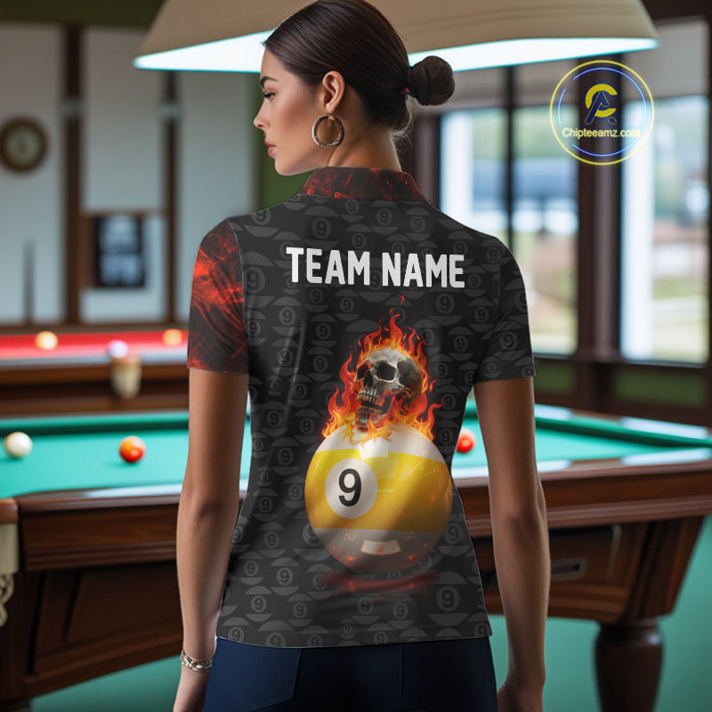 Fire Skull 9 Ball Pool Billiard Team Shirt For Women Custom Red Flames Billiard Ball & Cue Gifts NYN2437