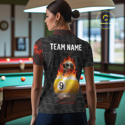 Fire Skull 9 Ball Pool Billiard Team Shirt For Women Custom Red Flames Billiard Ball & Cue Gifts NYN2437