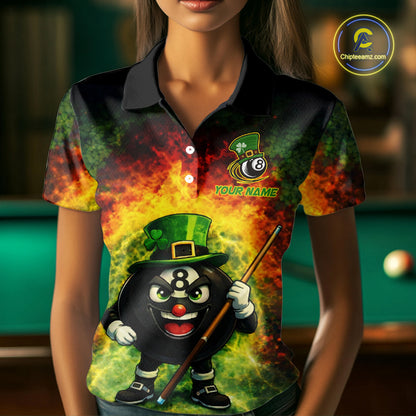 Red & Green Shamrock Thunder Funny Pool 8 Ball Women Billiard Shirt Personalized Balls Billiard Shirts NYN2653