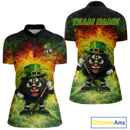 Red & Green Shamrock Thunder Funny Pool 8 Ball Women Billiard Shirt Personalized Balls Billiard Shirts NYN2653