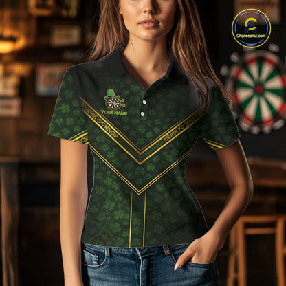 Funny Smoking Dartboard St Patrick's Day Darts Polo Shirt For Women Custom Dart League Shirt NYN2656