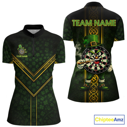 Funny Smoking Dartboard St Patrick's Day Darts Quarter-Zip Shirt For Women Custom Dart League Shirt NYN2656