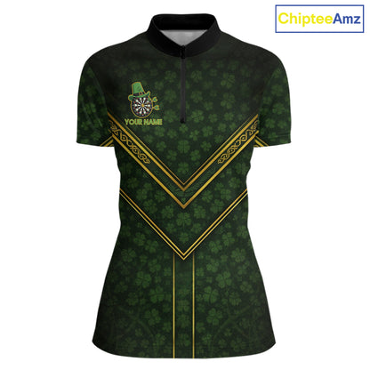Funny Smoking Dartboard St Patrick's Day Darts Quarter-Zip Shirt For Women Custom Dart League Shirt NYN2656