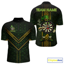 Load image into Gallery viewer, Funny Smoking Dartboard St Patrick's Day Darts Quarter-Zip Shirt For Men Custom Dart League Shirt NYN2656