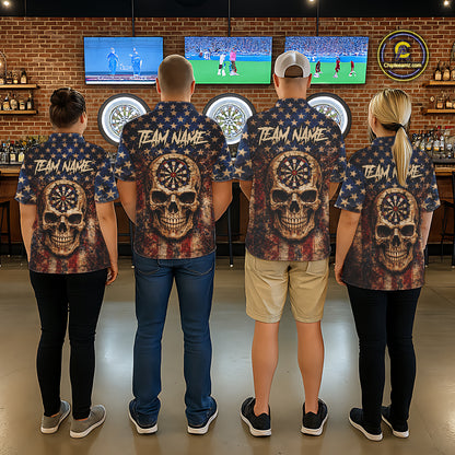 US Flag Retro Cracked Skull Dartboard Women Darts Polo Shirt Custom Patriotic Vintage Dart Shirt NYN2660