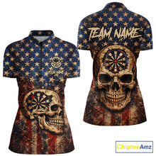 Load image into Gallery viewer, US Flag Retro Cracked Skull Dartboard Women Darts Quarter-Zip Shirt Custom Patriotic Vintage Dart Shirt NYN2660