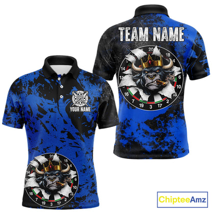 Personalized Black & Grunge Crown Blue Funny Bull Cracked Darts Shirts For Men Dart Team Jerseys NYN2817
