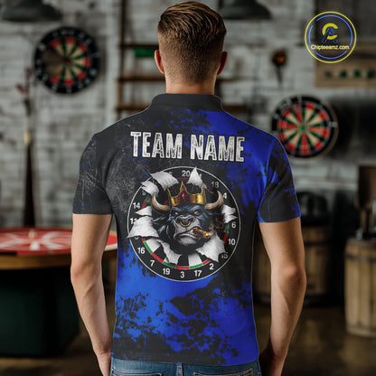 Personalized Black & Grunge Crown Blue Funny Bull Cracked Darts Shirts For Men Dart Team Jerseys NYN2817
