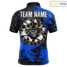 Load image into Gallery viewer, Personalized Black &amp; Grunge Crown Blue Funny Bull Cracked Darts Shirts For Men Dart Team Jerseys NYN2817