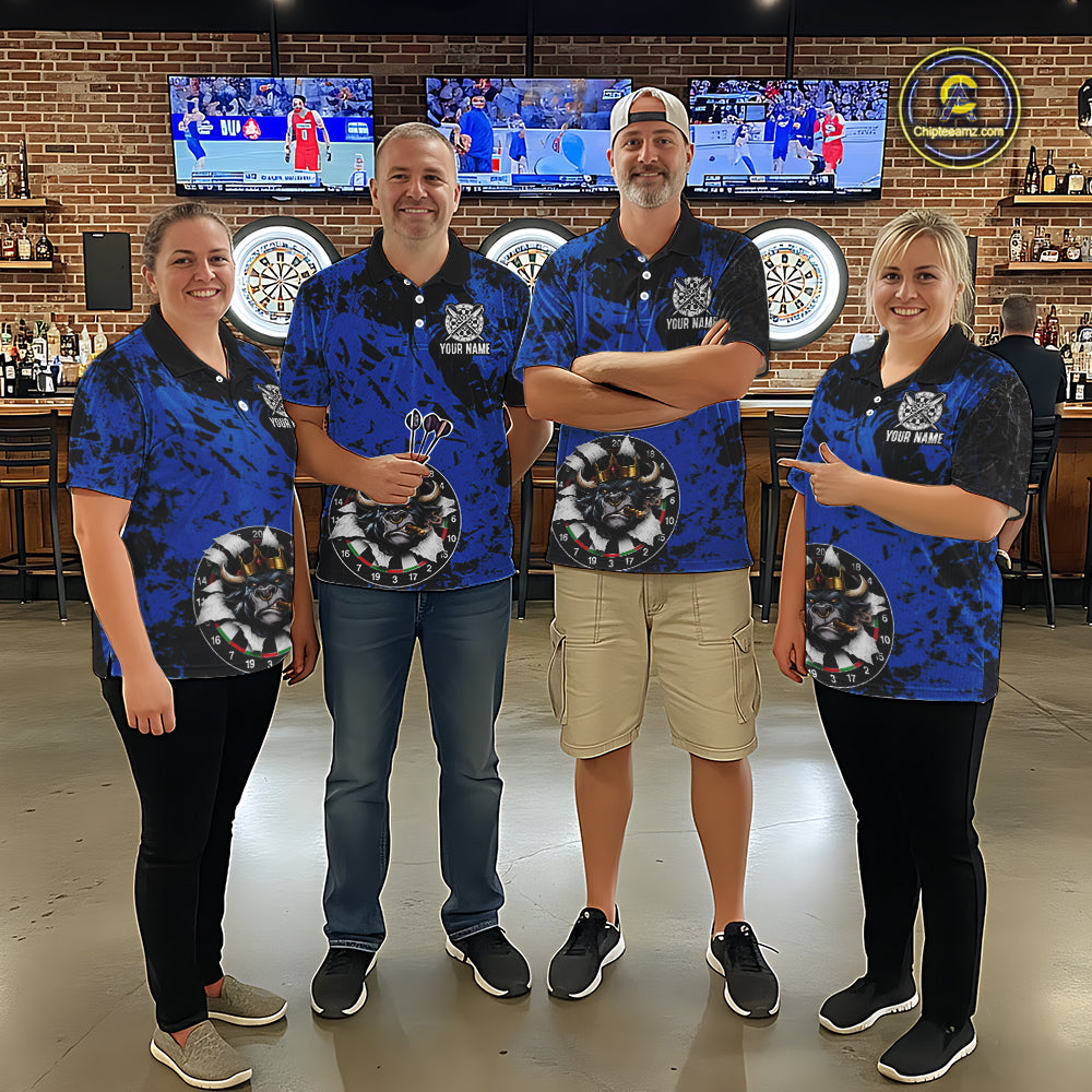 Personalized Black & Grunge Crown Blue Funny Bull Cracked Darts Shirts For Women Dart Team Jerseys NYN2817