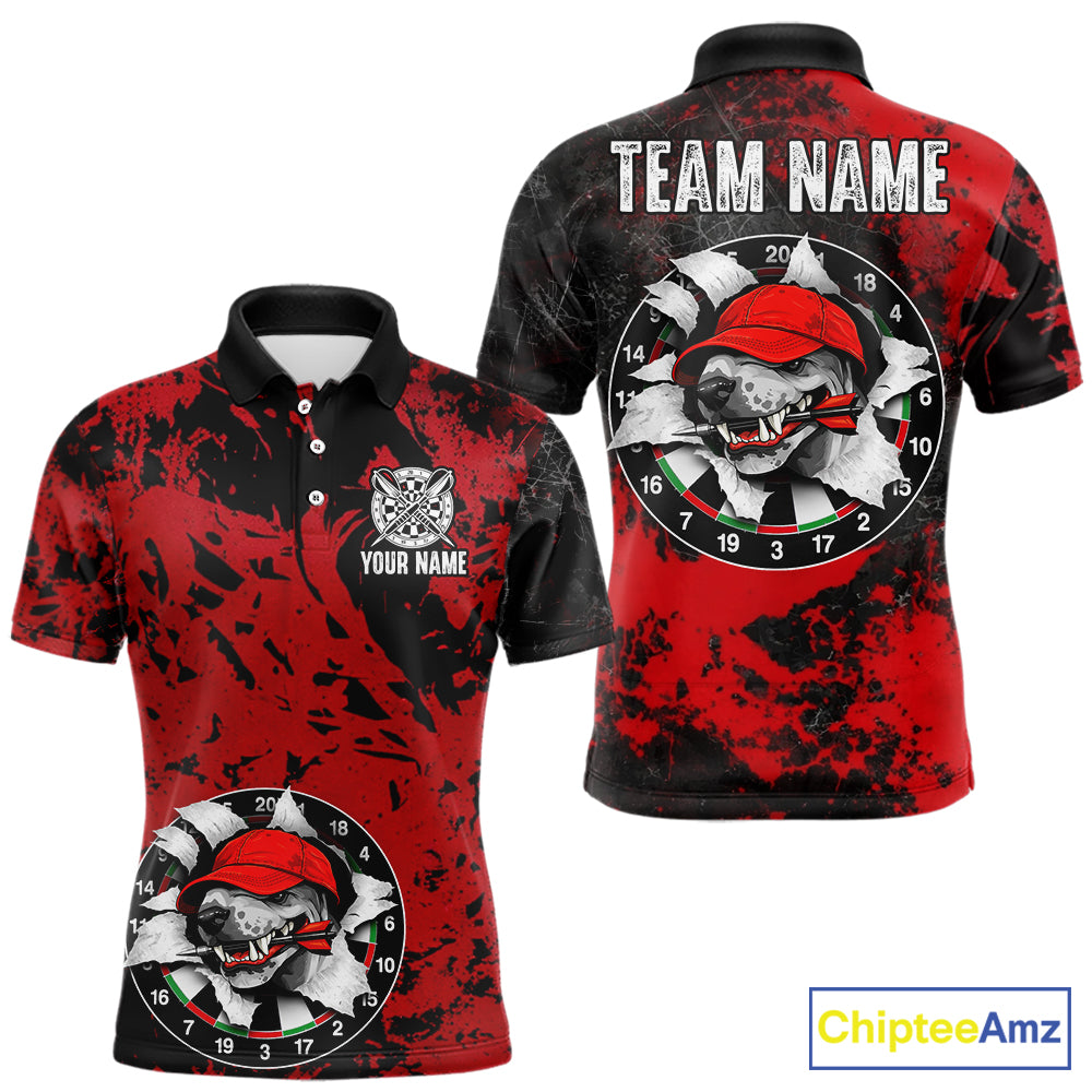 Personalized Black & Grunge Red Funny Cool Dog Cracked Darts Shirts For Men Dart Team Jerseys NYN2818