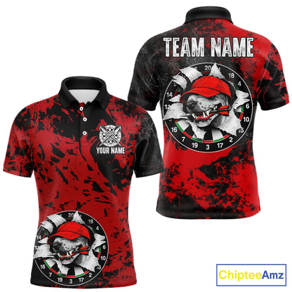 Personalized Black & Grunge Red Funny Cool Dog Cracked Darts Shirts For Men Dart Team Jerseys NYN2818