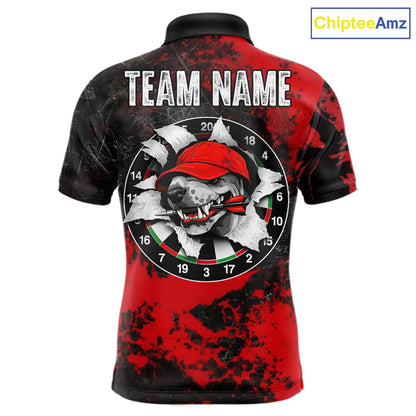 Personalized Black & Grunge Red Funny Cool Dog Cracked Darts Shirts For Men Dart Team Jerseys NYN2818