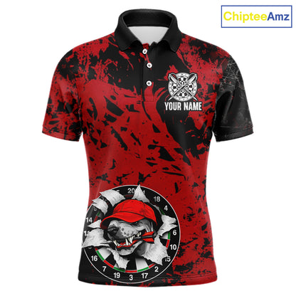 Personalized Black & Grunge Red Funny Cool Dog Cracked Darts Shirts For Men Dart Team Jerseys NYN2818