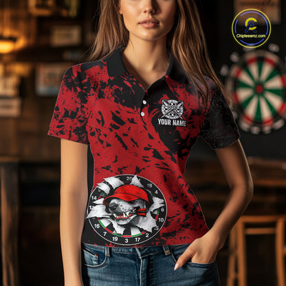 Personalized Black & Grunge Red Funny Cool Dog Cracked Darts Shirts For Women Dart Team Jerseys NYN2818