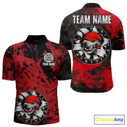 Personalized Black & Grunge Red Funny Cool Dog Cracked Darts Shirts For Men Dart Team Jerseys NYN2818
