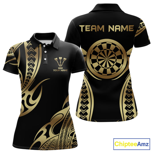 Custom Black & Light Gold Dartboard & Arrow Darts Polo & 1/4-Zip Shirts For Women  Dart Team Jerseys NYN2819