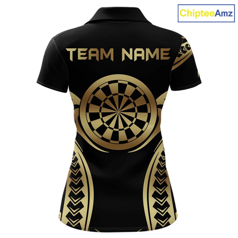 Custom Black & Light Gold Dartboard & Arrow Darts Polo & 1/4-Zip Shirts For Women  Dart Team Jerseys NYN2819