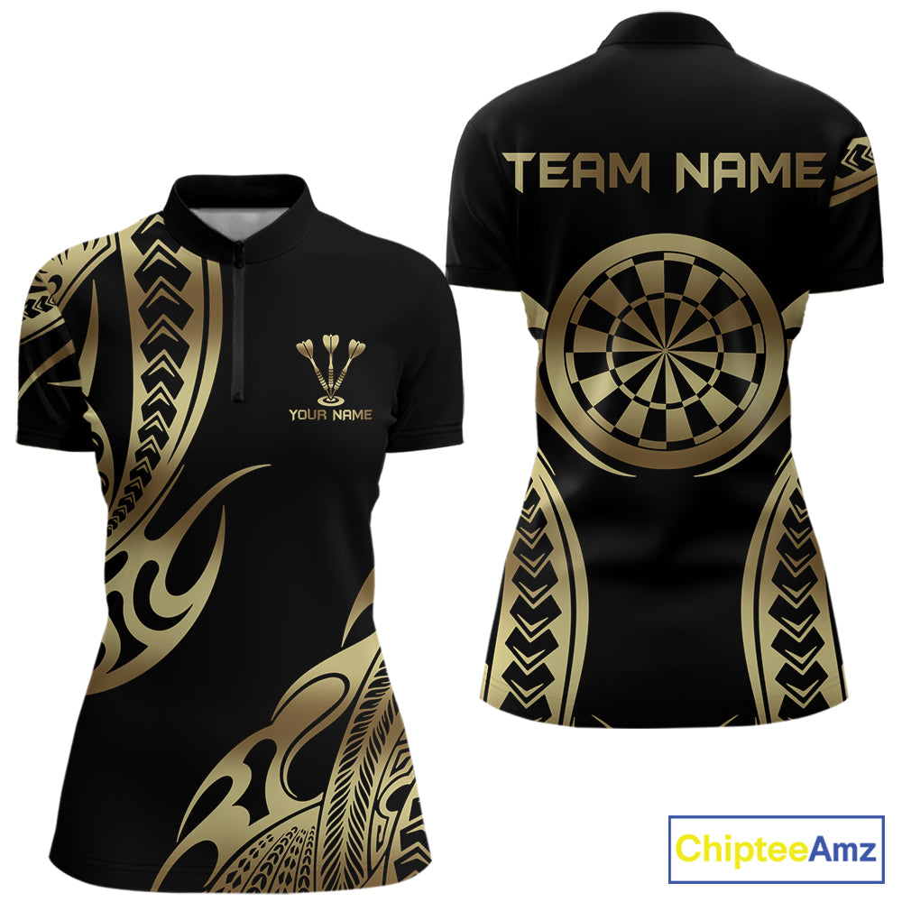 Custom Black & Light Gold Dartboard & Arrow Darts Polo & 1/4-Zip Shirts For Women  Dart Team Jerseys NYN2819
