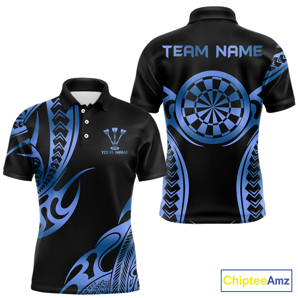 Custom Black & Light Blue Dartboard & Arrow Darts Polo & 1/4-Zip Shirts For Men Dart Team Jerseys NYN2820
