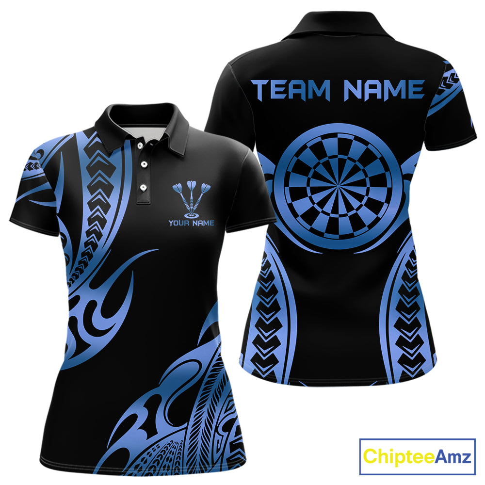 Custom Black & Light Blue Dartboard & Arrow Darts Polo & 1/4-Zip Shirts For Women Dart Team Jerseys NYN2820