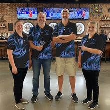 Load image into Gallery viewer, Custom Black &amp; Light Blue Dartboard &amp; Arrow Darts Polo &amp; 1/4-Zip Shirts For Men Dart Team Jerseys NYN2820