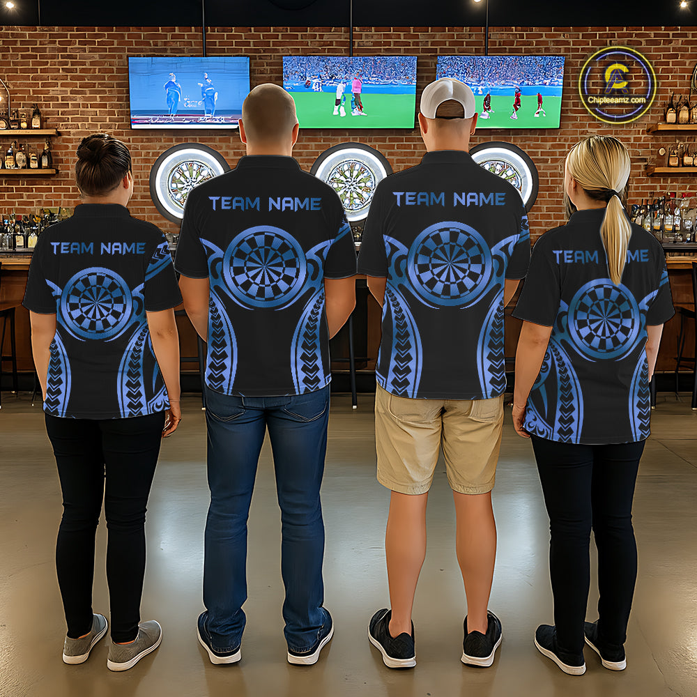 Custom Black & Light Blue Dartboard & Arrow Darts Polo & 1/4-Zip Shirts For Women Dart Team Jerseys NYN2820