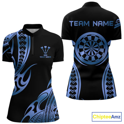 Custom Black & Light Blue Dartboard & Arrow Darts Polo & 1/4-Zip Shirts For Women Dart Team Jerseys NYN2820