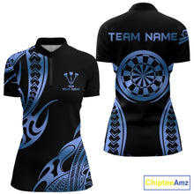Load image into Gallery viewer, Custom Black &amp; Light Blue Dartboard &amp; Arrow Darts Polo &amp; 1/4-Zip Shirts For Women Dart Team Jerseys NYN2820