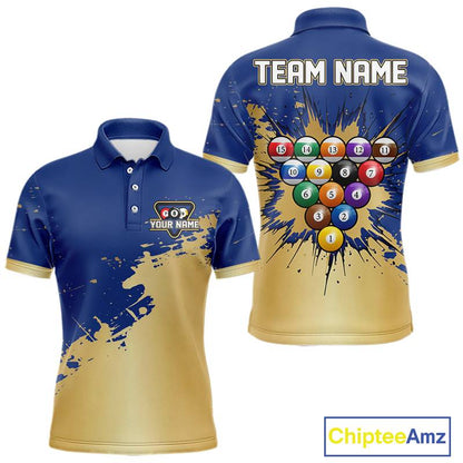 Gold Blue Splatter Billiard Custom Men Billiard Polo & 1/4-Zip Shirts Pool Billiard Team Jerseys NYN3013