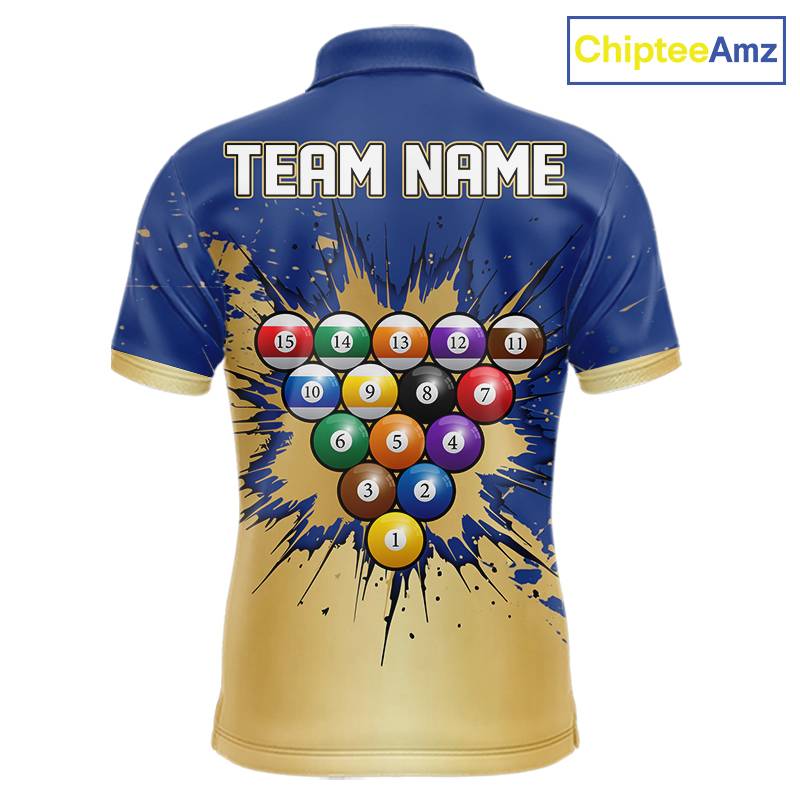 Gold Blue Splatter Billiard Custom Men Billiard Polo & 1/4-Zip Shirts Pool Billiard Team Jerseys NYN3013