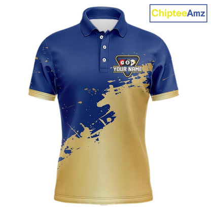 Gold Blue Splatter Billiard Custom Men Billiard Polo & 1/4-Zip Shirts Pool Billiard Team Jerseys NYN3013