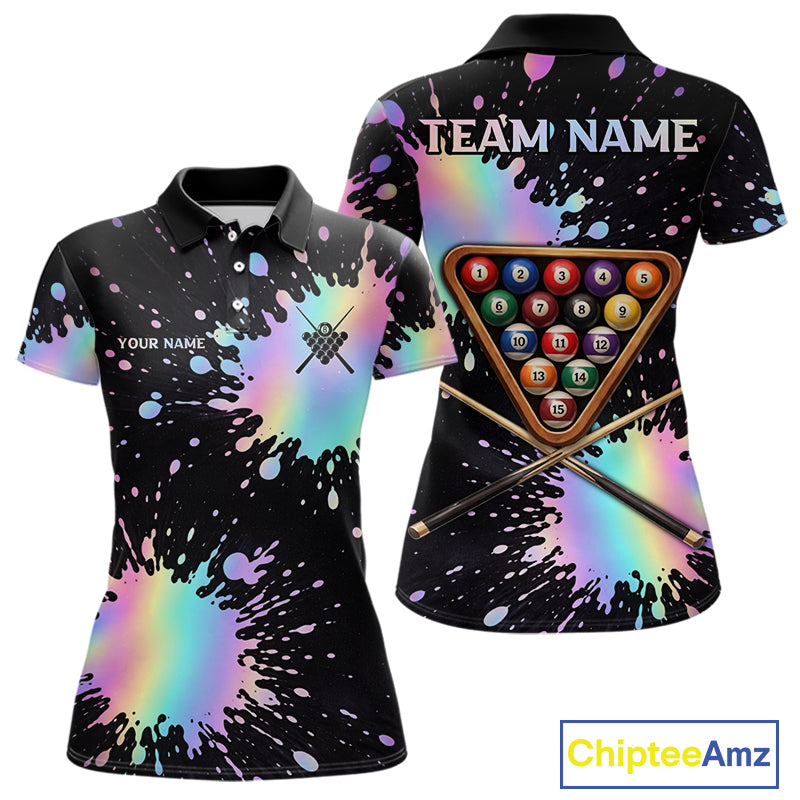 Holographic Rainbow Pool Billiard Shirts For Women Custom Flame 8 Ball Pool Billiard Team Jerseys NYN3016