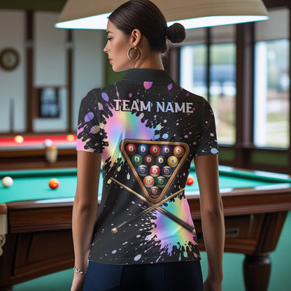 Holographic Rainbow Pool Billiard Shirts For Women Custom Flame 8 Ball Pool Billiard Team Jerseys NYN3016