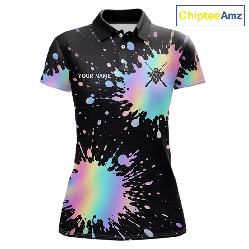 Holographic Rainbow Pool Billiard Shirts For Women Custom Flame 8 Ball Pool Billiard Team Jerseys NYN3016