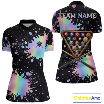 Holographic Rainbow Pool Billiard Shirts For Women Custom Flame 8 Ball Pool Billiard Team Jerseys NYN3016